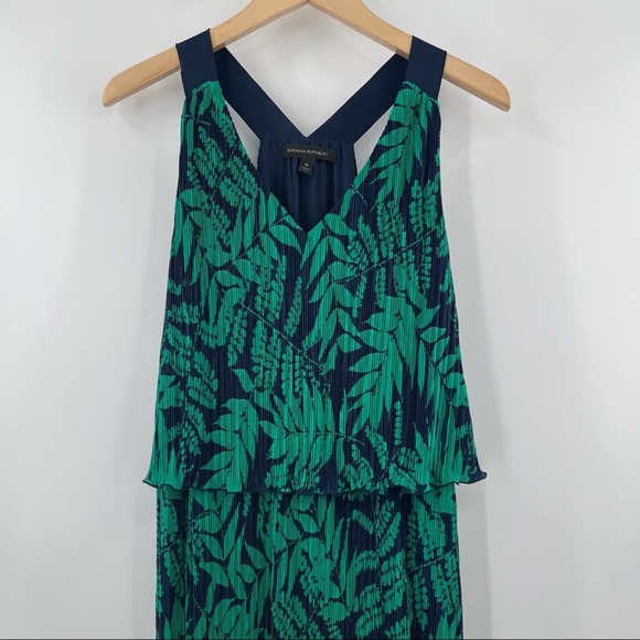 BANANA REPUBLIC Dress Travel Coastal Tropical Leaf Print Racerback Maxi Midi Med - Picture 3 of 11